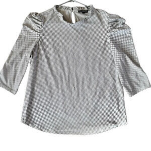Adrianna Papell White/Black Polka Dot Blouse Size Large